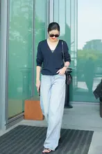 高腰ワイドレッグデニムパンツ【コットンリネン・ストレート・美脚効果】