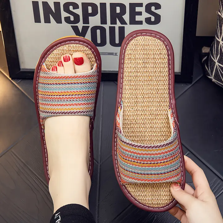 男女兼用 夏用厚底リネンスリッパ【防滑・カジュアル・室内用】