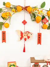 オレンジのビーズ 玄関リビング 装飾花 大吉 新年 壁面装飾