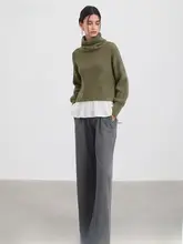 高級感あふれる ロングスリーブタートルネックニット【配色デザイン・ゆったりサイズ】