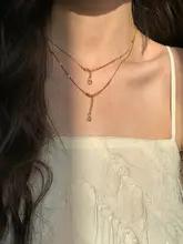 浮金デザインの二重構造メタルネックレス【香槟カラー・ジルコニア・デイリー重ね着用】