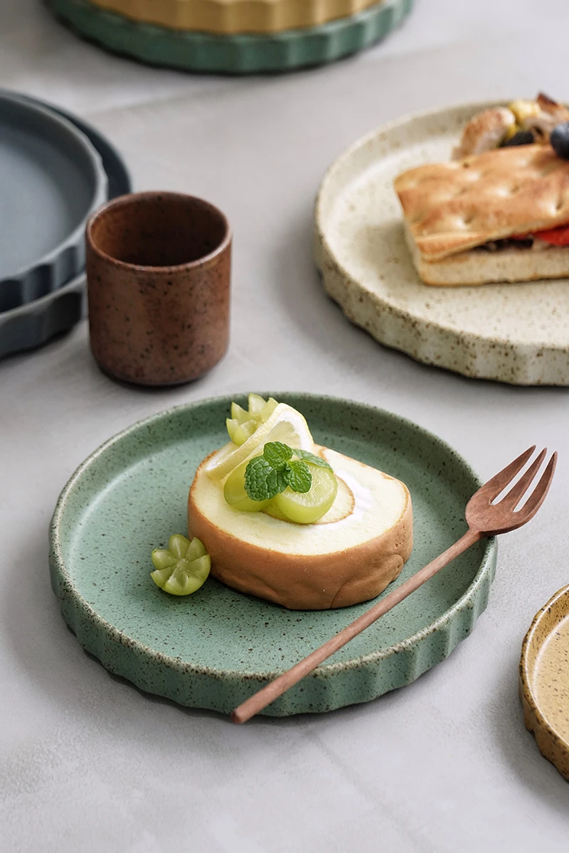 陶土製の皿 家庭用 プレート レストラン 洋食 サラダ皿 大きい ステーキ皿