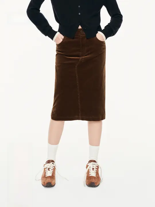 灯芯綿サンドウォッシュストレートスカート【後ろスリット・ミドルウエスト・秋用】（セットアップ対応）