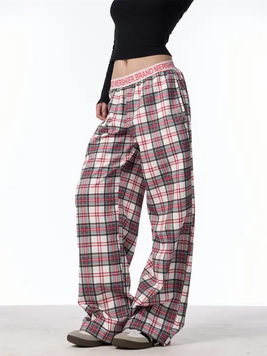 春季新作 アメリカンスタイルのチェック柄ワイドパンツ【女性用・フィット・おしゃれ】（セットアップ対応）