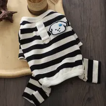 子犬 服 製品 テディ 四脚服 ブラックホワイト ストライプ 保温 丸首 秋物