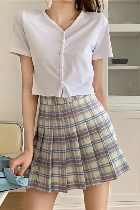 大きいサイズ レディース ギャザーウエスト プリーツスカート【夏用・ハイウエスト・チェック柄】
