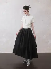 INGKO ブラックフリルデザインのミディスカート【バルーンシルエット・ダークスタイル】