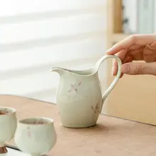 手描き粉ラン花デザインの茶器【高級陶器・持ち手付き・分茶器】