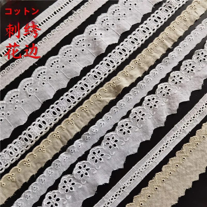 刺繍レースのホワイトコットン布：DIYカーテンやベッドリネンに最適な田园風素材