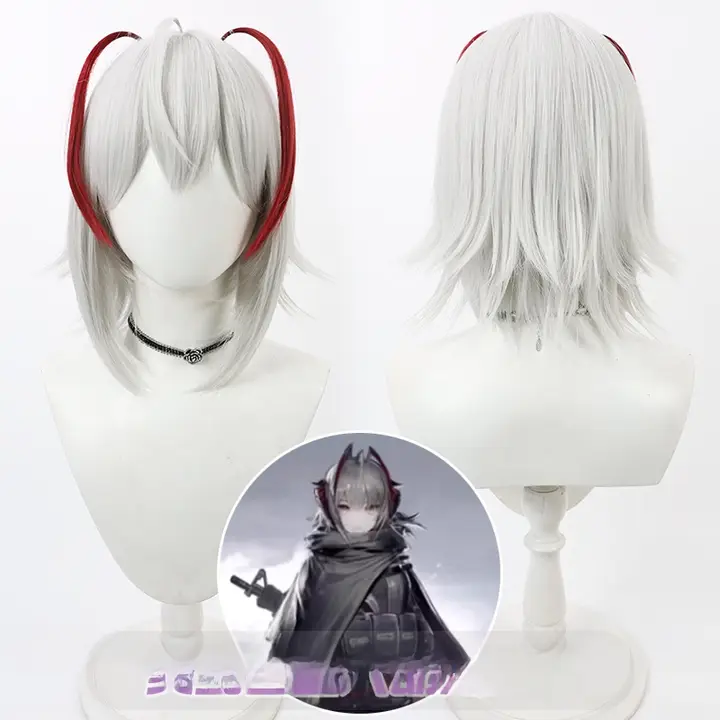 白色の立体的なウィッグ【明日方舟コスプレ用・呆毛デザイン・リアルスカルプ】
