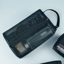 大容量メッシュ化粧ポーチ【旅行用・携帯便利・小型・ブラシ収納】