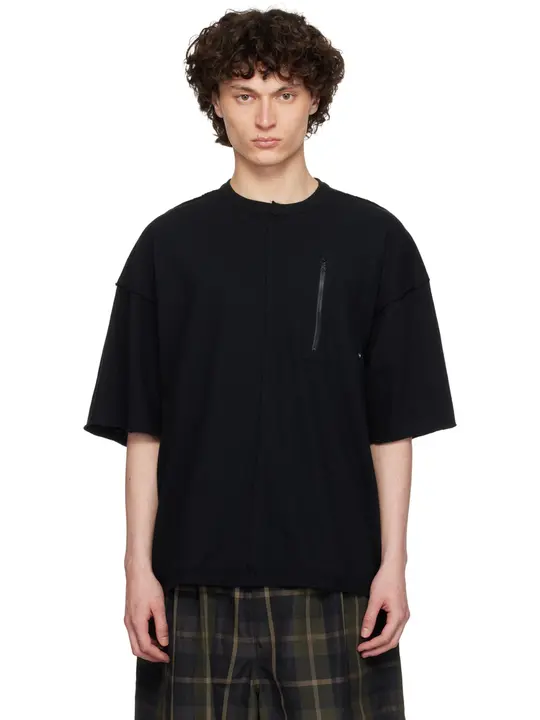 個性的なジッパーポケット付きのフレアデザインTシャツ【シームレスデザイン・ラフな仕上げ】