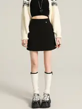 ミニスカート レディース ウール Aライン ハイウエスト ブラック 秋冬 小柄 インナーパンツ付き ギャル「MASS」