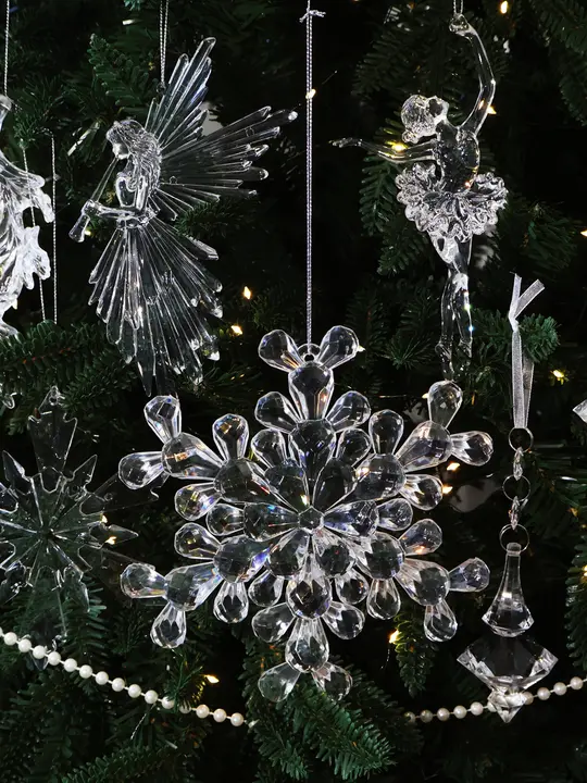 クリスタル感アクリル製の立体的な大雪片バレリーナクリスマスツリー装飾用オーナメント