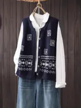 秋の新作 レディーズ ゆったりデザイン ボタン付きノースリーブ刺繍ベスト【カジュアル・】