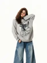 アメリカンヴィンテージデザイン！小犬モチーフのクルーネックセーター【秋用・ゆったりシルエット・着回しやすい】