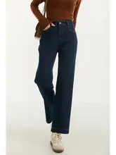 撥水加工のユーズド風ストレートデニムパンツ【ゆったり九分丈・女性用・秋用】（セットアップ対応）