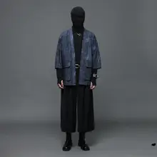 和風デザインのブルーダイ染め男女兼用道袍【七分袖・フィット】