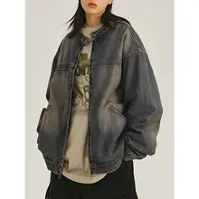 ユニセックスヴィンテージ風ウォッシュ加工デニムジャケット【カジュアル・秋用・フィット】