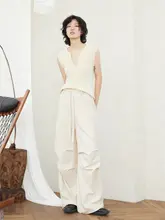 デザイン性のあるおしゃれなアメリカンスタイルのストレートカジュアルパンツ【薄手のコットンリネン・ルーズフィット・工事作業用】（セットアップ対応）