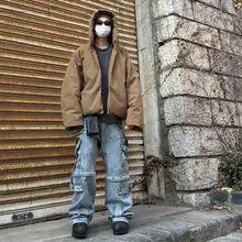 暗い黄色のオーバーサイズダウンジャケット【保温・厚手・カジュアルデザイン】