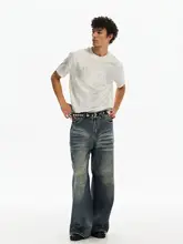 Tシャツ 半袖 メンズ ユニセックス アメリカンストリート ヴィンテージ ダメージ加工 ルーズ オーバーサイズ レイヤードネック カジュアル トップス「ISIETS」