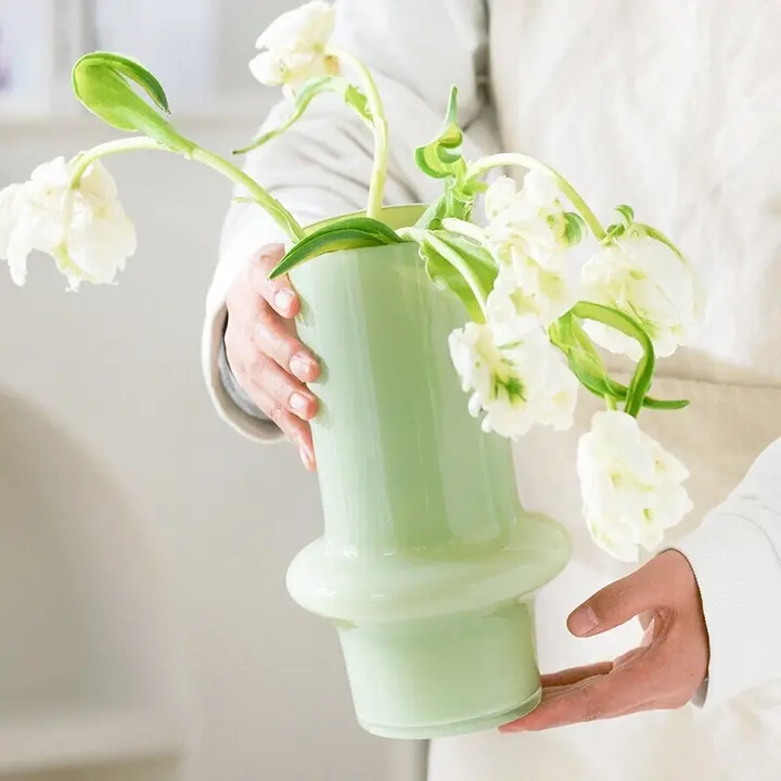 フラワーベース ガラス グリーン おしゃれ 上品 インスタ映え 水栽培 リビング テーブル インテリア 切り花 ローズ