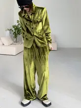 上品なサテン仕立てのワイドレッグパンツ【通勤・スタイル・スリム効果】