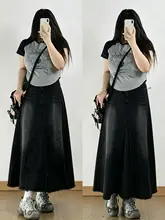 黒のビンテージデザイン！Aラインデニムスカート【大きいサイズ・女性用・アメリカンストリートスタイル】