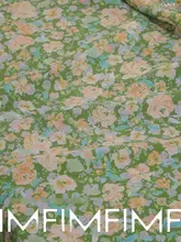 植物性ファブリック 緑地にピンクの小花模様【透けない生地・幅広】