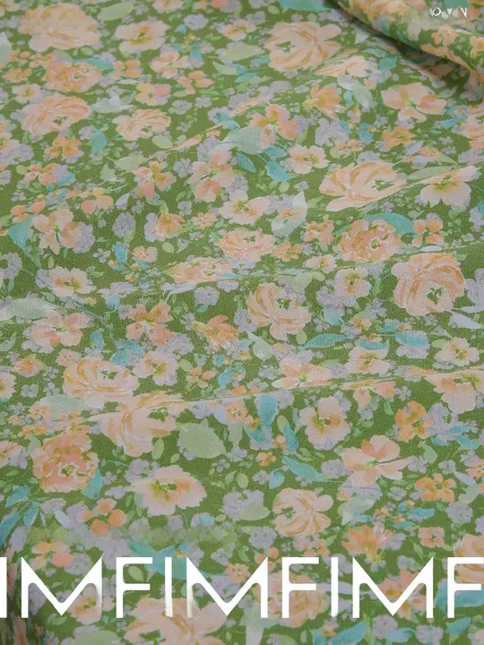 植物性ファブリック 緑地にピンクの小花模様【透けない生地・幅広】
