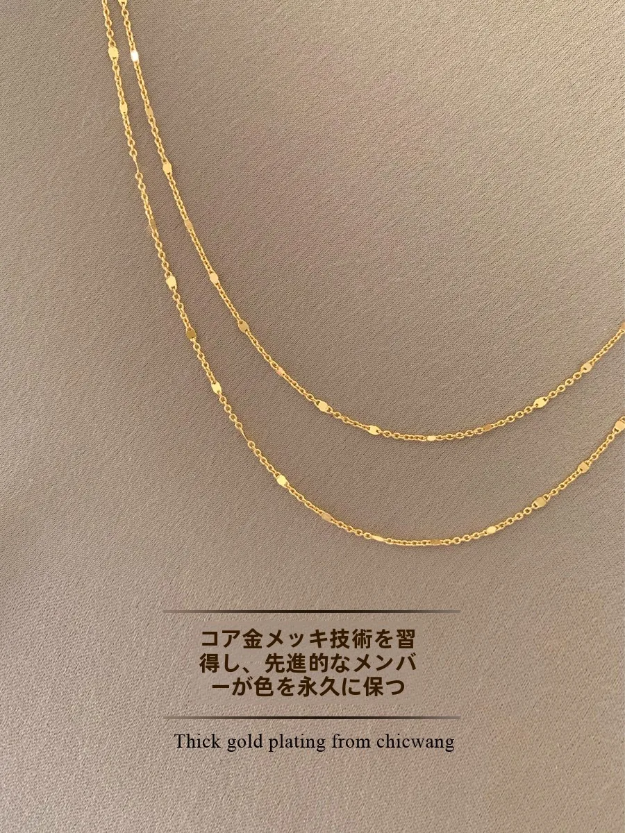 S925純銀製 18K金メッキ ダブルレイヤー ロックボーンネックレス【輝く波模様】