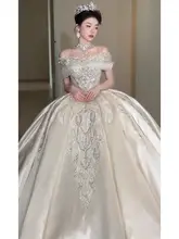 ワンショルダー プリンセスドレス【高級感あるサテン・宮廷風・ブライダル用】