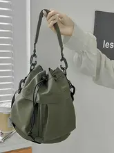 帆布製 水桶型バッグ【カジュアル・ショルダー＆ハンドル付き・女性用】