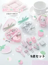 ミニ文房具セット いちご ステープラー 穴あけパンチ クリップ 手帳 勉強 可愛い 「RosyPosy」