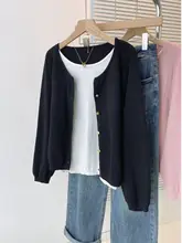 大きいサイズのカラー切替風ニットカーディガン【長袖・秋冬用・ルーズフィット】