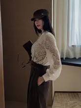 透かし編み長袖カーディガン【白・シルエット良好・シフォン素材】