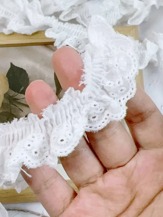 ロリータ風 コットン製 襟袖レース装飾用フリル生地【手作りDIY・スカート用・透かしデザイン】
