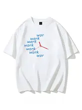 デザイン性のある時計プリント 半袖コットンTシャツ【ユニセックス・ゆったりシルエット・カジュアル用】