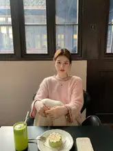 薄手のニットセーター【ピンク・長袖・女性用・エレガントデザイン】（セットアップ対応）