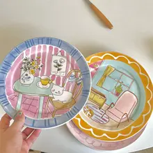 かわいいキャラクター陶器プレート【韓国風・デザート用】