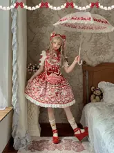 可愛らしいデザインのストロベリー棉花糖ワンピース【ロリィタ風・アートスタイル】（セットアップ対応）