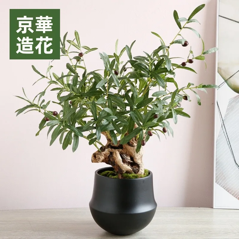 造花オリーブ枝と実のインテリア装飾：リビングにぴったりなおしゃれな自然感を実現