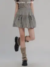 LOVEHEYNEW Aラインミニスカート【ホワイト・リボン付き・ギャザー入り・夏用】