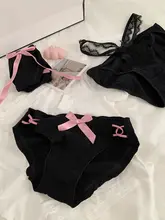 フレンチスタイルのコットン製抗菌透湿少女用パンティ【レース入り・リボン付き・中低ウエスト】