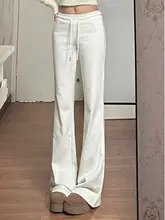 白色のハイウエストパンツ【細身シルエット・春夏用・ゆったりフレア】