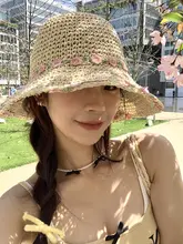 麦わら帽子 女性 海辺 ビーチ 日よけ 帽子 小さな花 編み込み 折りたたみ式 夏用 サンハット