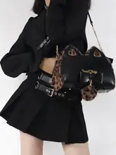 豹柄デザインの肩掛けバッグ【Y2Kスタイル・猫モチーフ・チェーン付き】