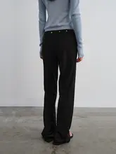 フレアパンツ レディース スリム ストレッチ 着痩せ ブラック デザイン性 通勤 秋「GREEN BELT」