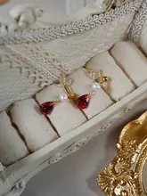 yeajewel アンティークレッドドロップパールイヤリング【925シルバー・デザイン性のあるアクセサリー】
